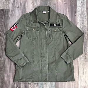 Junk Food The Beatles Peace and Love Army Green Utility Jacket size XS